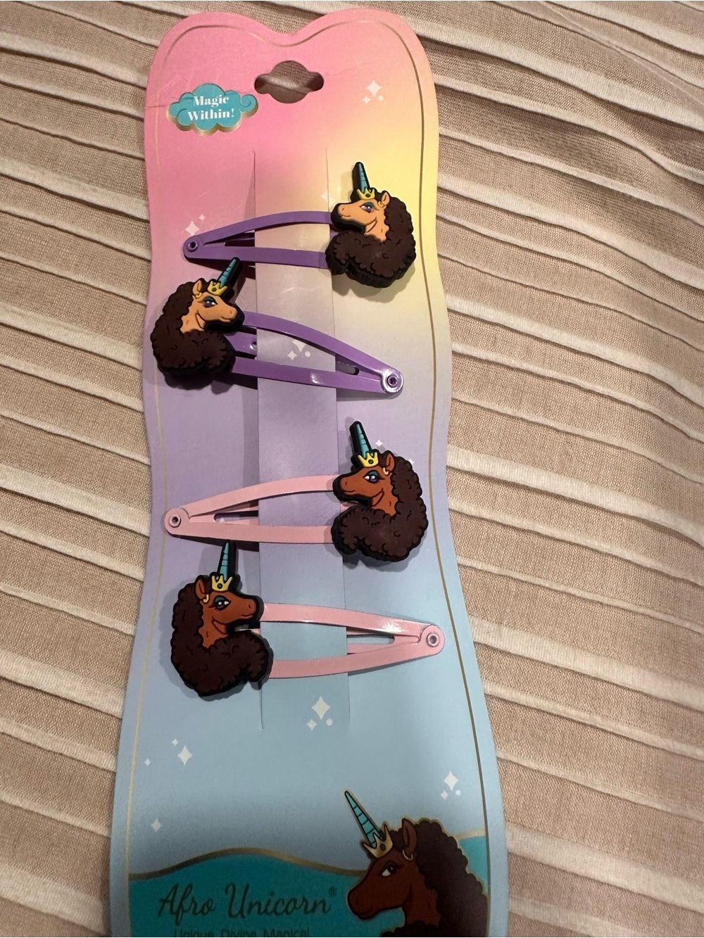 NEW Afro Unicorn Metal Hair Snap clips 4 pieces